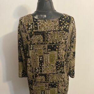 A Personal Touch Vintage Black/Green/Gold Floral print tunic, size 1X